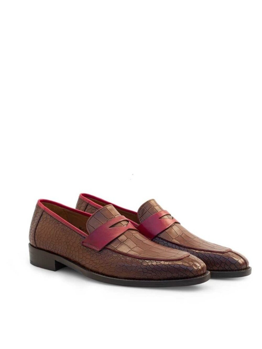 Mezlan Croco-Eembossed Leather Penny Loafer, Size 8.5